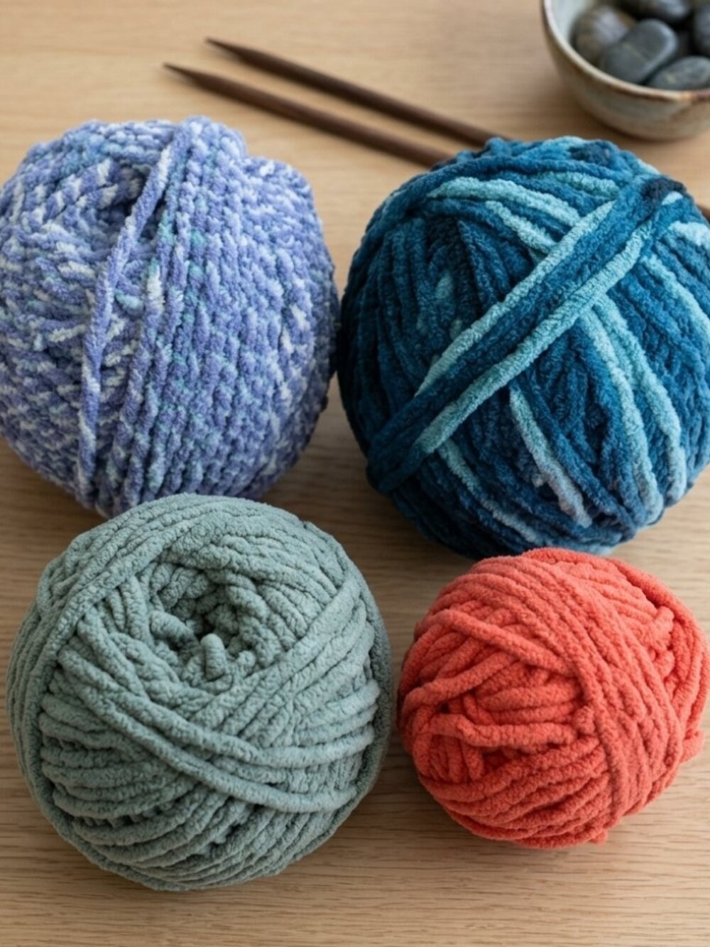 Lot of 4 Chunky Chenille Blanket Yarn Super Bulky Bernat Style Teal Blue Sage